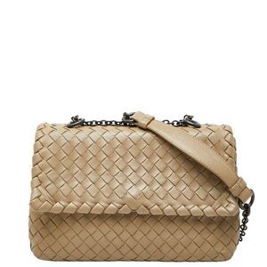 Bottega Veneta Intrecciato Chain Shoulder Bag Beige Leather Women's Bottega